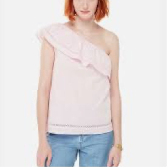 Kate Spade Broome Street Petal Pink One Shoulder Ruffled Eyelet Top XL Feminine - Picture 1 of 9